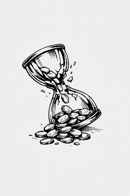 Example output from the Hand-Drawn Chrome Tattoo Sketch ChatGPT prompt: Hourglass