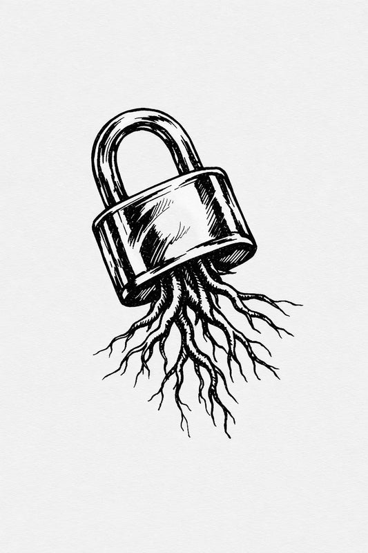 Example output from the Hand-Drawn Chrome Tattoo Sketch ChatGPT prompt: Lock with Roots