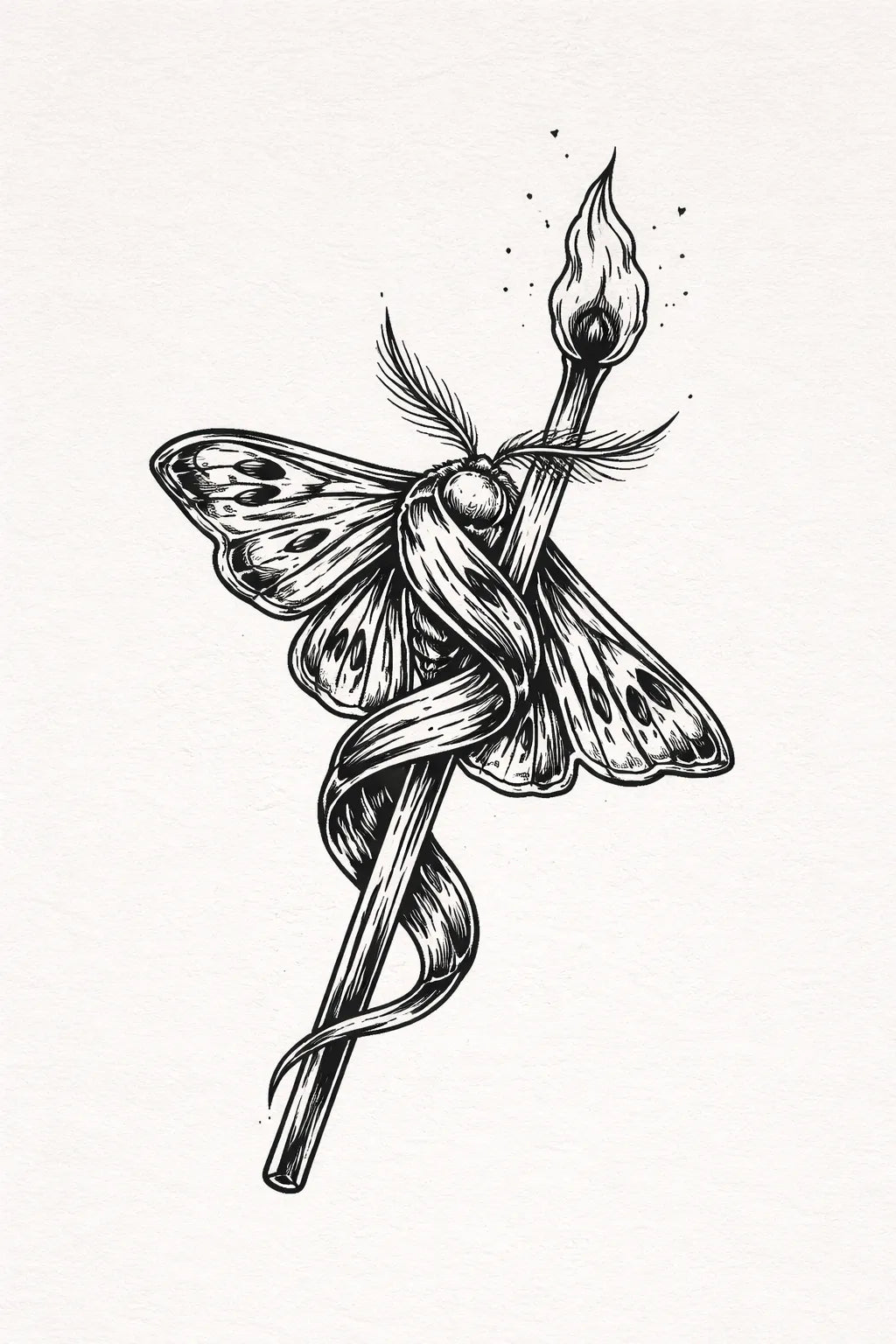 Example output from the Hand-Drawn Chrome Tattoo Sketch ChatGPT prompt: Moth