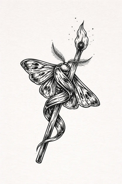 Example output from the Hand-Drawn Chrome Tattoo Sketch ChatGPT prompt: Moth