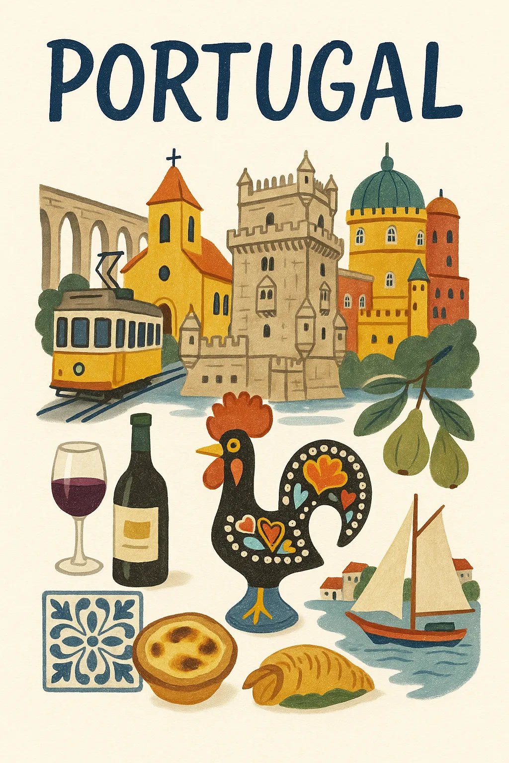 Example output from the Hand Illustrated Travel Poster ChatGPT prompt: Portugal