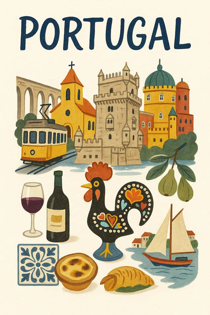 Example output from the Hand Illustrated Travel Poster ChatGPT prompt: Portugal