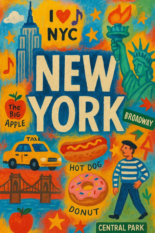 Example output from the Hand-Painted Travel Poster ChatGPT prompt: New York