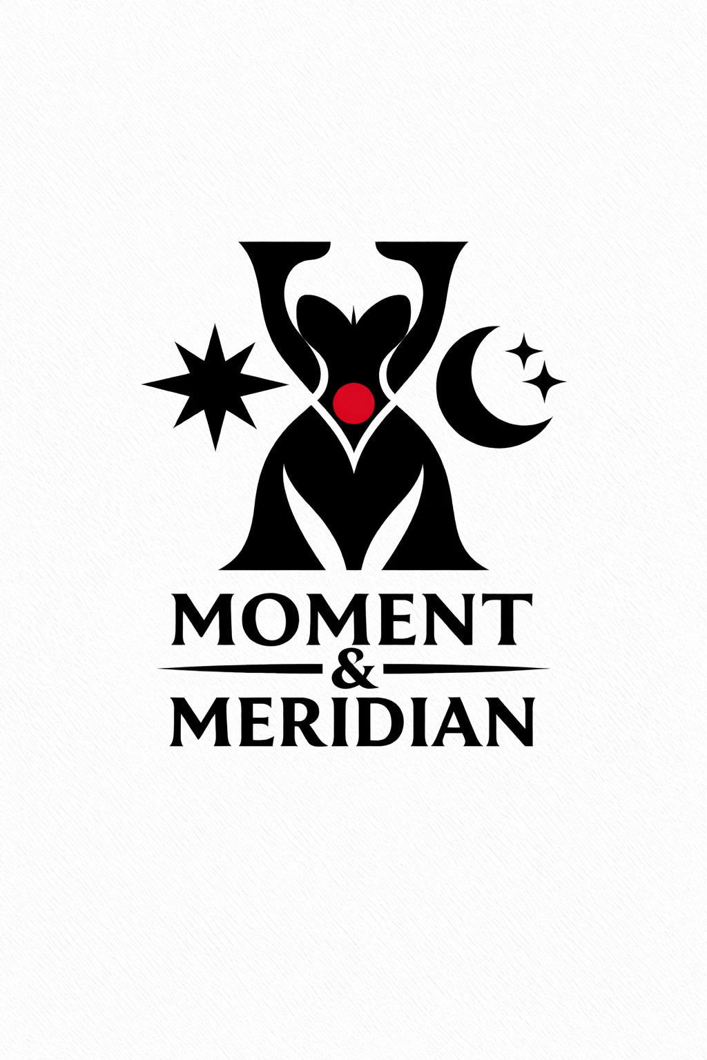 Example output from the Heraldic Logo Mascot Designs ChatGPT prompt: a Moment Meridian mascot logo in a minimalist black vector style with a bold silhouette-first composition.