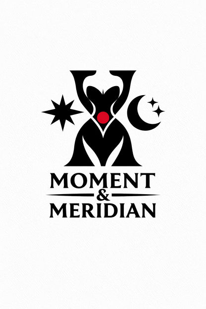 Example output from the Heraldic Logo Mascot Designs ChatGPT prompt: a Moment Meridian mascot logo in a minimalist black vector style with a bold silhouette-first composition.