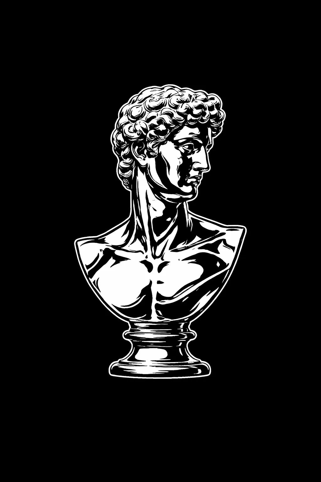Example output from the High-Contrast Chrome Illustrations ChatGPT prompt: Bust
