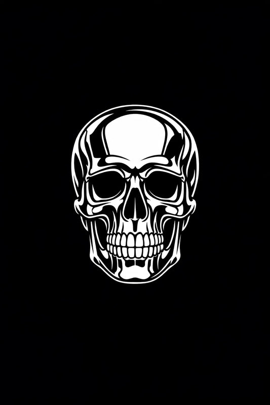 Example output from the High-Contrast Chrome Illustrations ChatGPT prompt: Skull