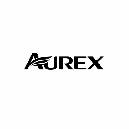 Minimal black and white high-end typographic logo concept with symbolic elements fused directly into custom geometric wordmark: Aurex