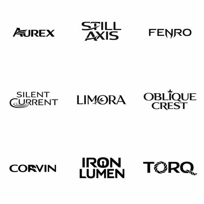 Minimal black and white high-end typographic logo concepts with symbolic elements fused directly into custom geometric wordmarks.