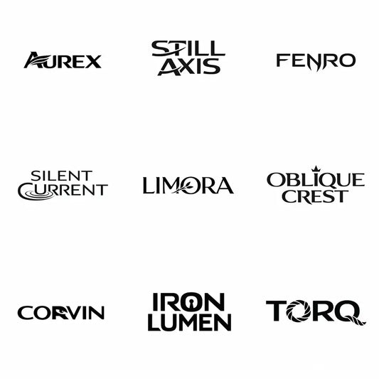 Minimal black and white high-end typographic logo concepts with symbolic elements fused directly into custom geometric wordmarks.