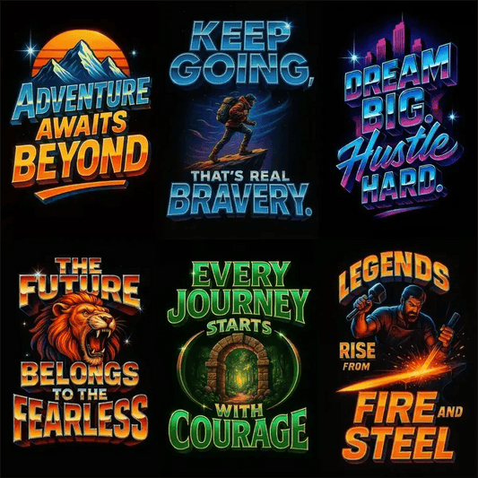 Example output from the High Impact 3D Retro Quote Logos ChatGPT prompt: 3D retro-style quote logos with neon glow and cinematic textures, featuring dynamic layouts and nostalgic energy for album art, intros, and posts.