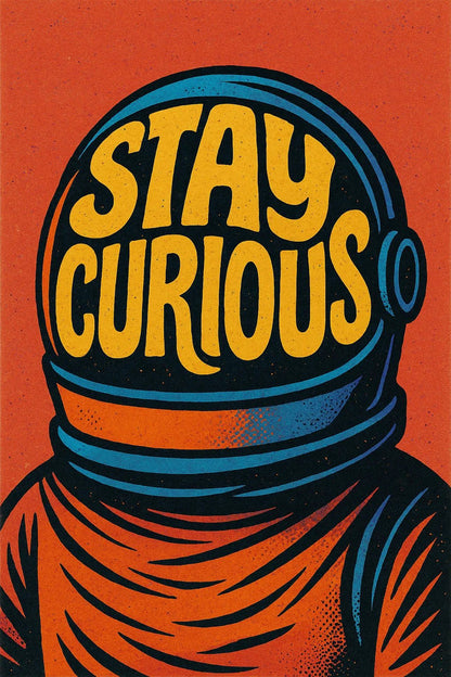Example output from the High Impact Quote Poster Design ChatGPT prompt: Stay Curious