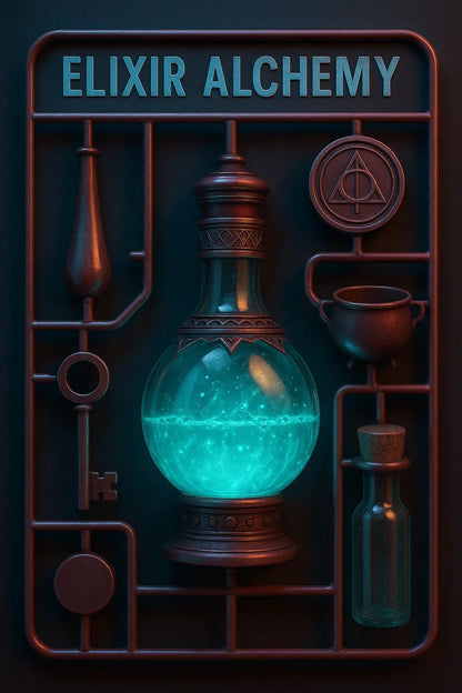 Example output from the Hyper Realistic 3D Sprue Kits ChatGPT prompt: premium 3D model kit. Elixir Alchemy.