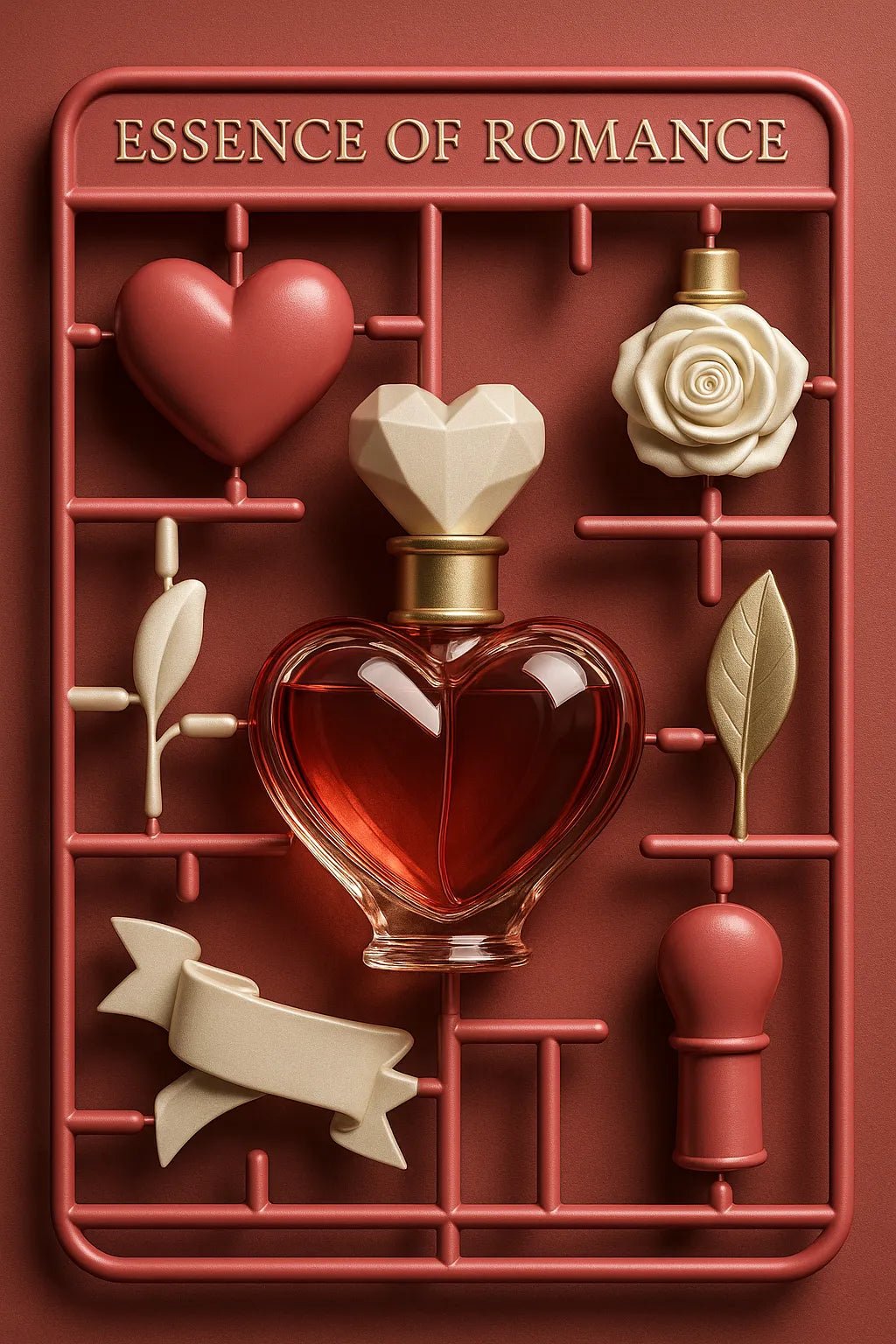 Example output from the Hyper Realistic 3D Sprue Kits ChatGPT prompt: premium 3D model kit. Essence of Romance.