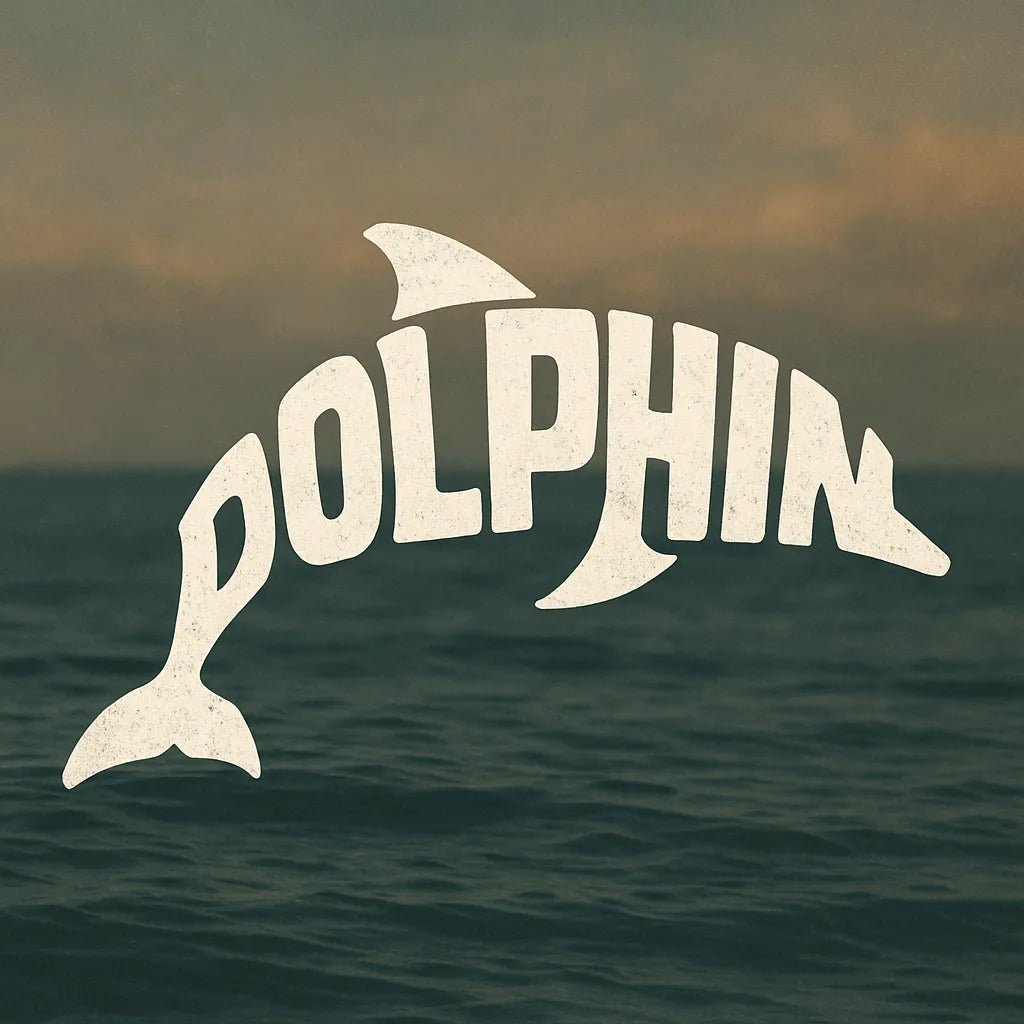 Example output from the Logo Ready Animal Word Shapes ChatGPT prompt: typographic animal silhouettes made from the letters of their names. Dolphin.