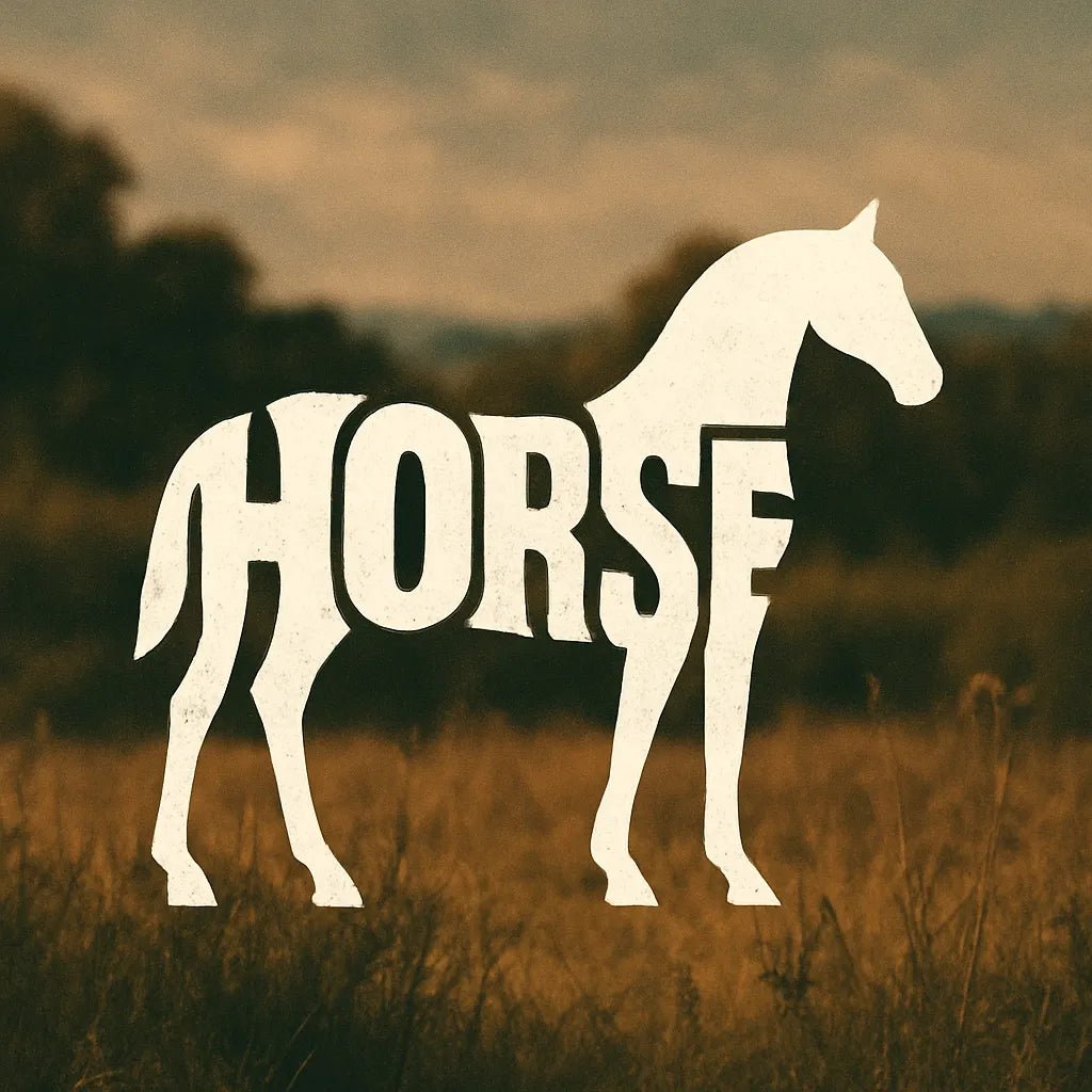 Example output from the Logo Ready Animal Word Shapes ChatGPT prompt: typographic animal silhouettes made from the letters of their names. Horse.