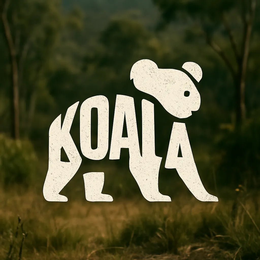 Example output from the Logo Ready Animal Word Shapes ChatGPT prompt: typographic animal silhouettes made from the letters of their names. Koala.