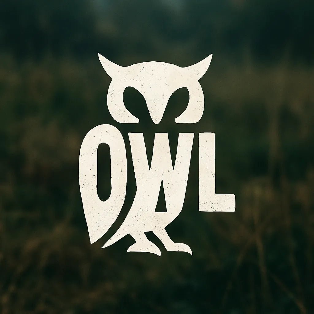 Example output from the Logo Ready Animal Word Shapes ChatGPT prompt: typographic animal silhouettes made from the letters of their names. Owl.