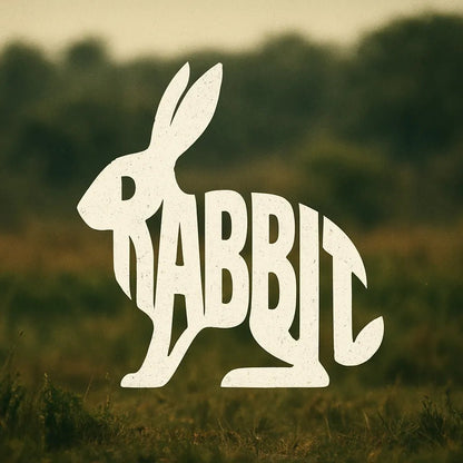 Example output from the Logo Ready Animal Word Shapes ChatGPT prompt: typographic animal silhouettes made from the letters of their names. Bunny.