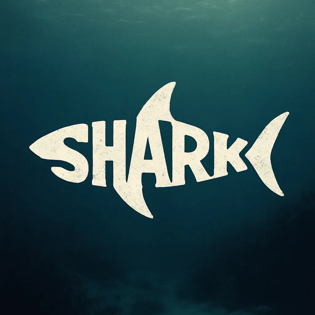 Example output from the Logo Ready Animal Word Shapes ChatGPT prompt: typographic animal silhouettes made from the letters of their names. Shark.
