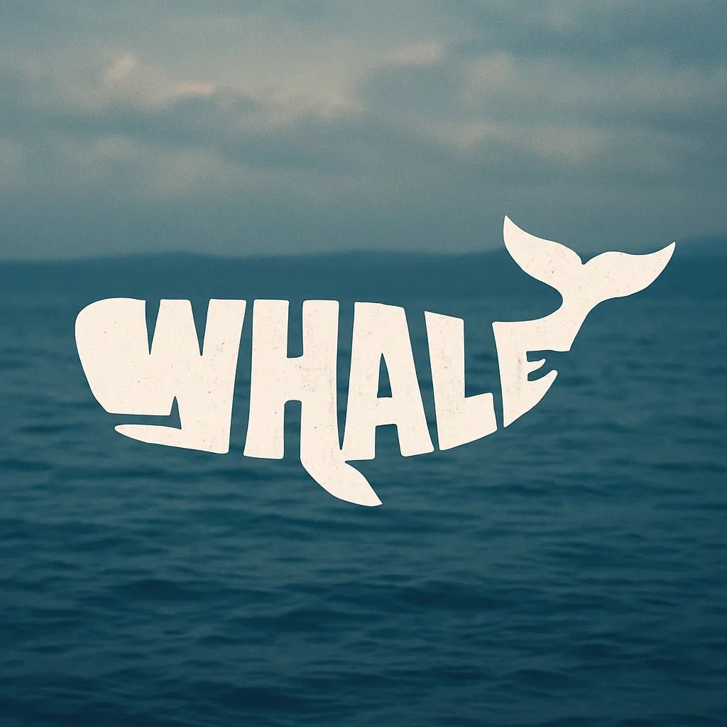 Example output from the Logo Ready Animal Word Shapes ChatGPT prompt: typographic animal silhouettes made from the letters of their names. Whale.