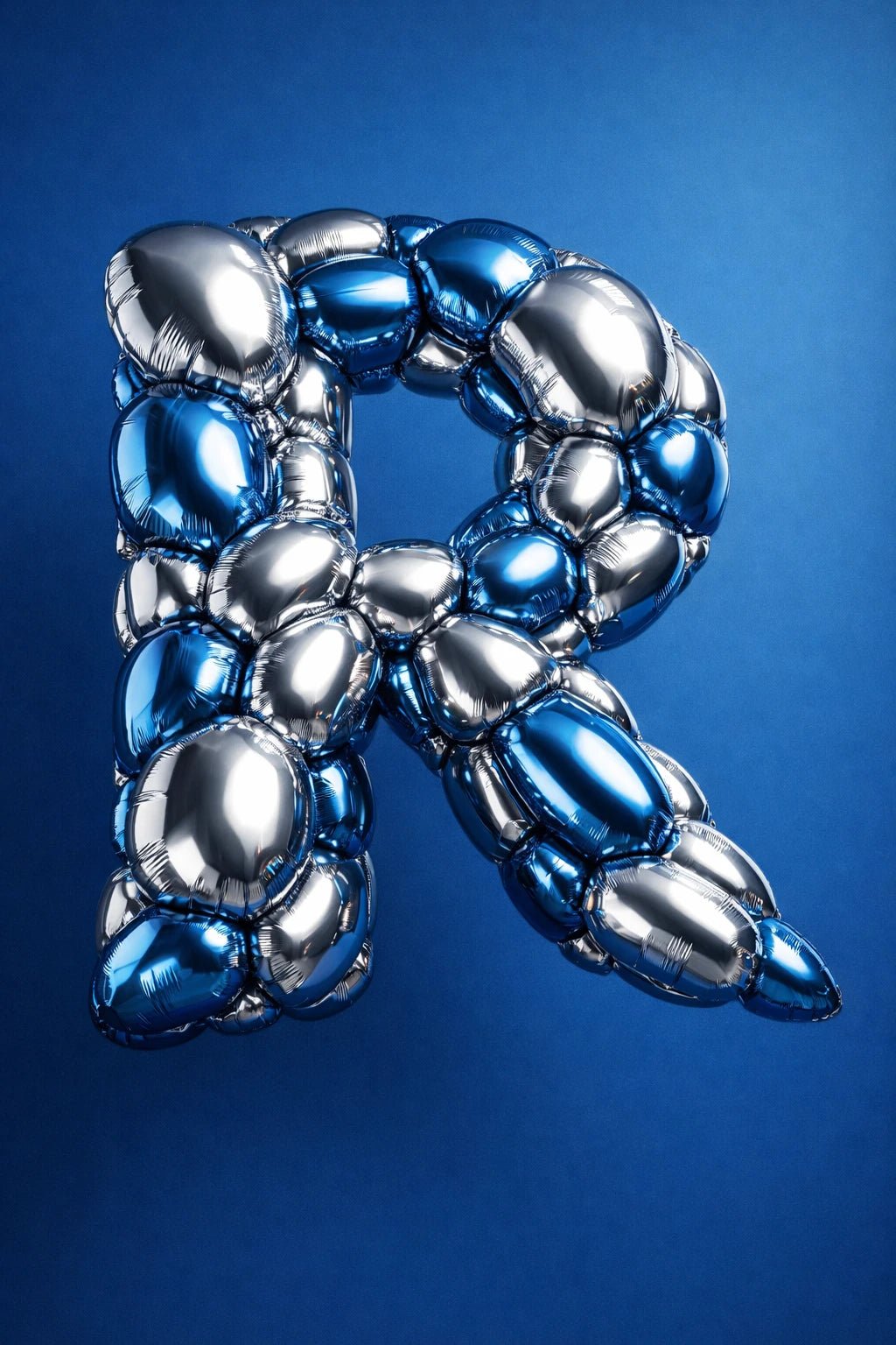 Luxury 3D material letter art with photoreal textures, cinematic lighting, and premium typographic design: Bubble R