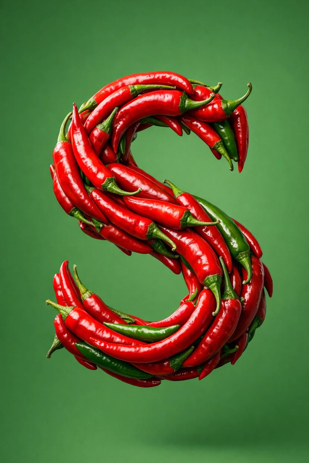 Luxury 3D material letter art with photoreal textures, cinematic lighting, and premium typographic design: Chili S