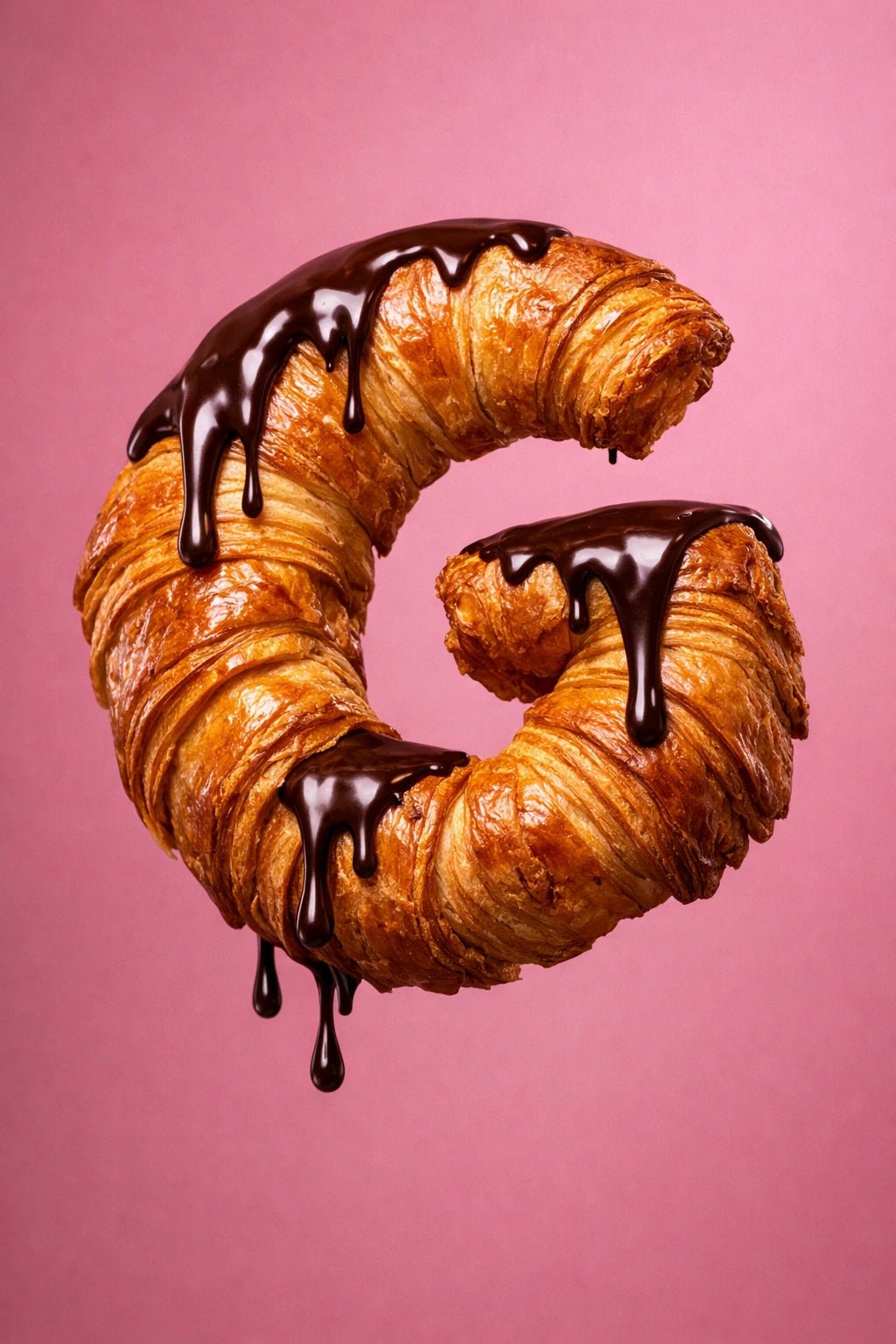 Luxury 3D material letter art with photoreal textures, cinematic lighting, and premium typographic design: Croissant G