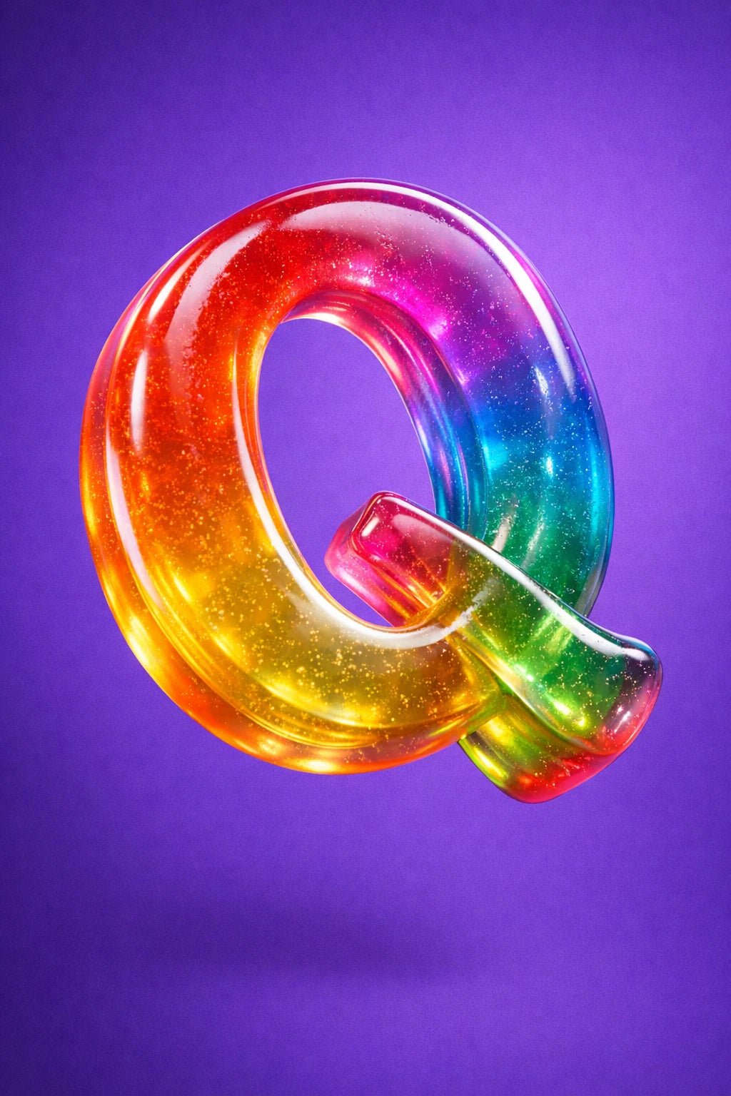 Luxury 3D material letter art with photoreal textures, cinematic lighting, and premium typographic design: Gum Q