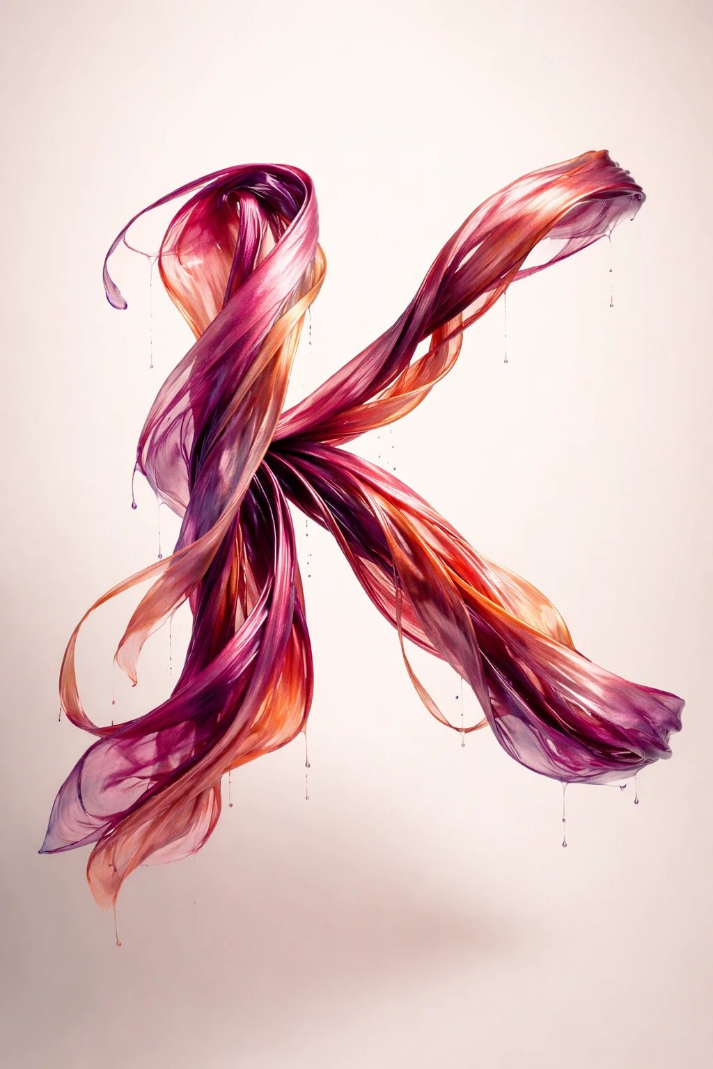 Luxury 3D material letter art with photoreal textures, cinematic lighting, and premium typographic design: Letter K