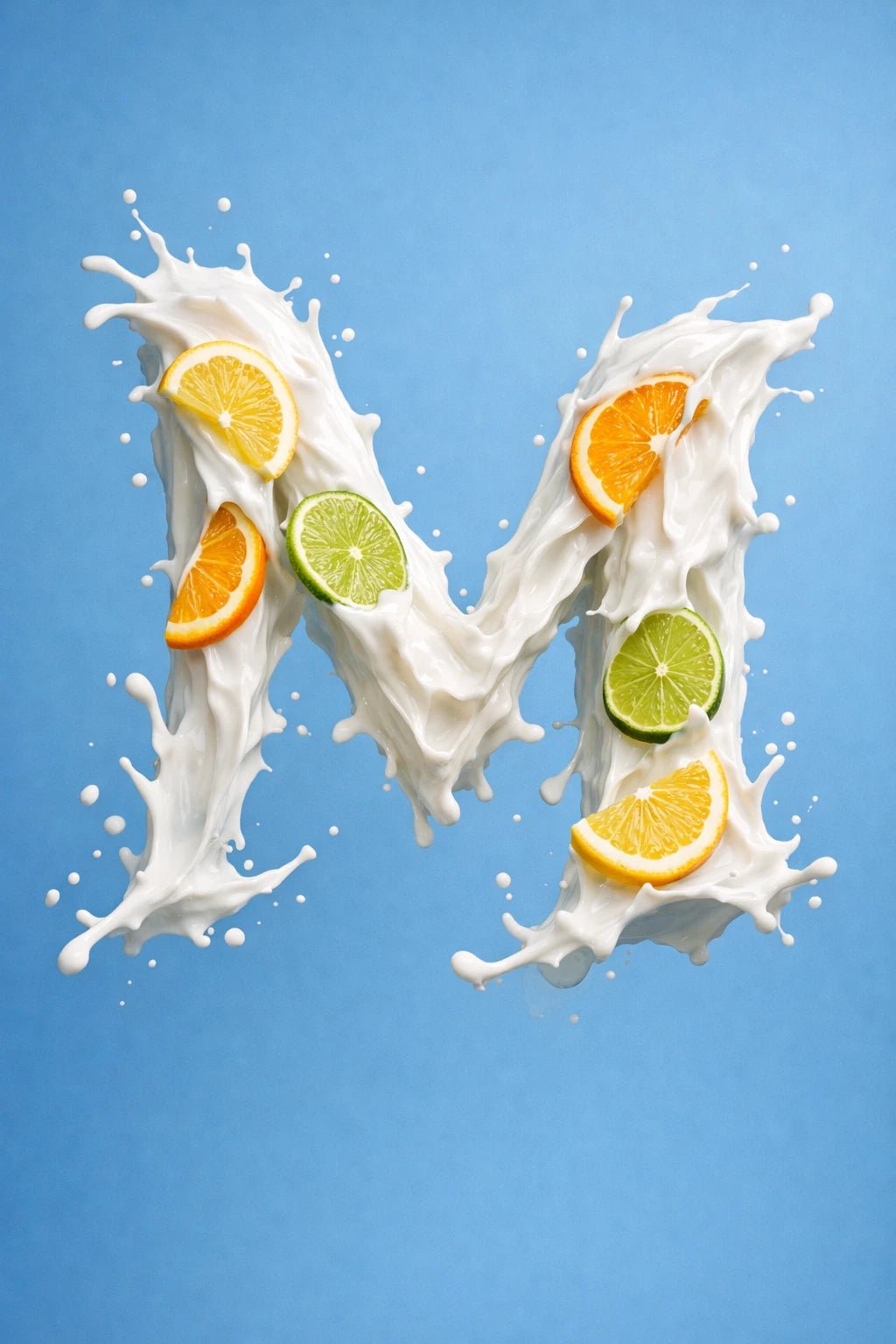 Luxury 3D material letter art with photoreal textures, cinematic lighting, and premium typographic design: Milk M