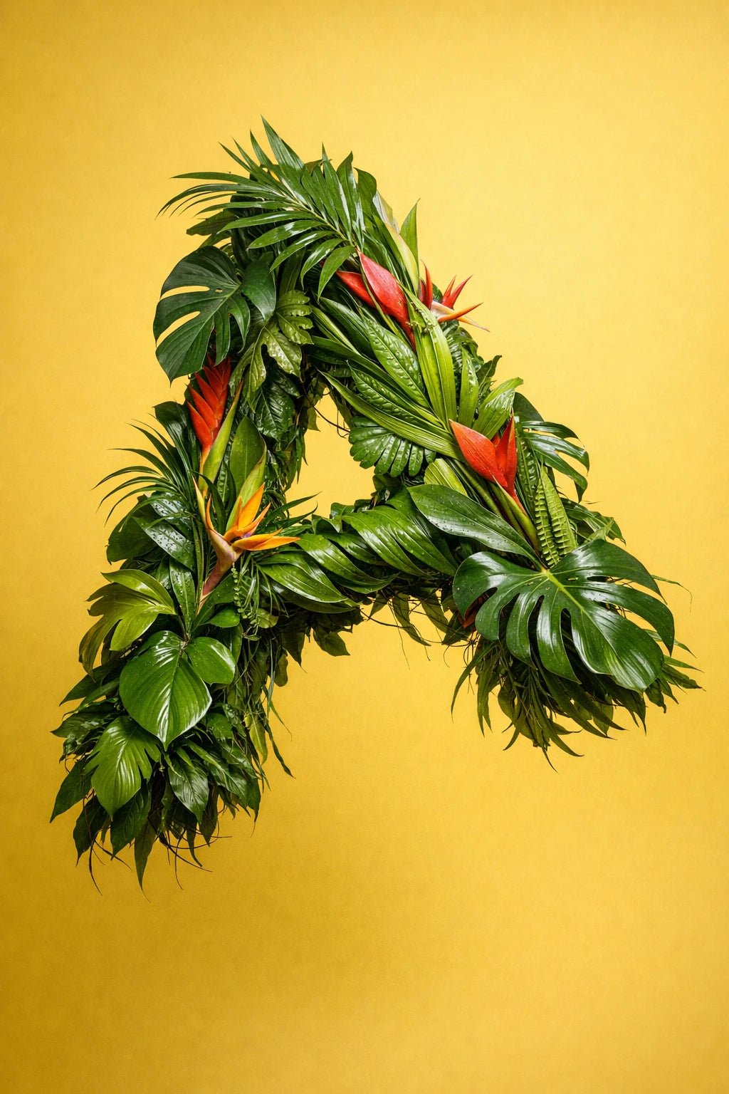 Luxury 3D material letter art with photoreal textures, cinematic lighting, and premium typographic design: Plants A