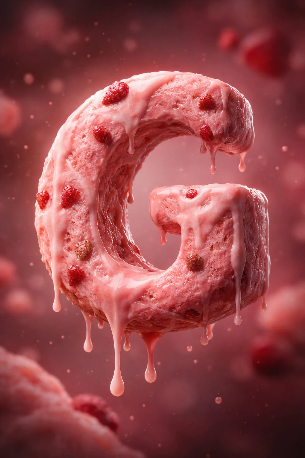 Hyper-realistic 3D floating letter G made from ice cream with cinematic studio lighting and dark luxury background.