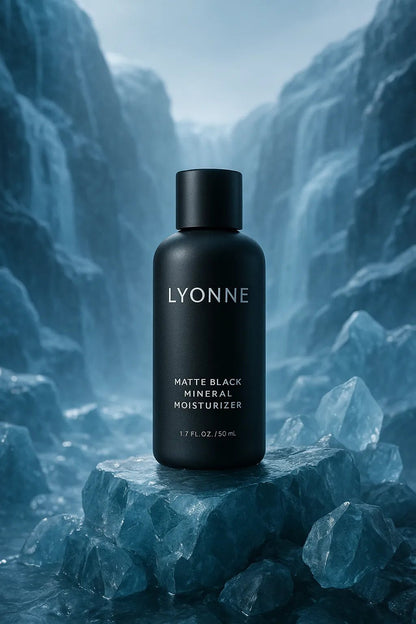 Example output from the Luxury Icy Product Photography ChatGPT prompt: Black Moisturizer Bottle.