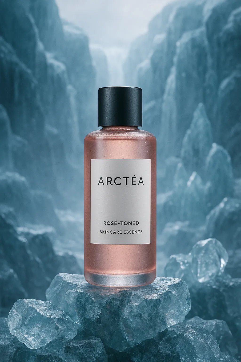 Example output from the Luxury Icy Product Photography ChatGPT prompt: Skincare Essence.