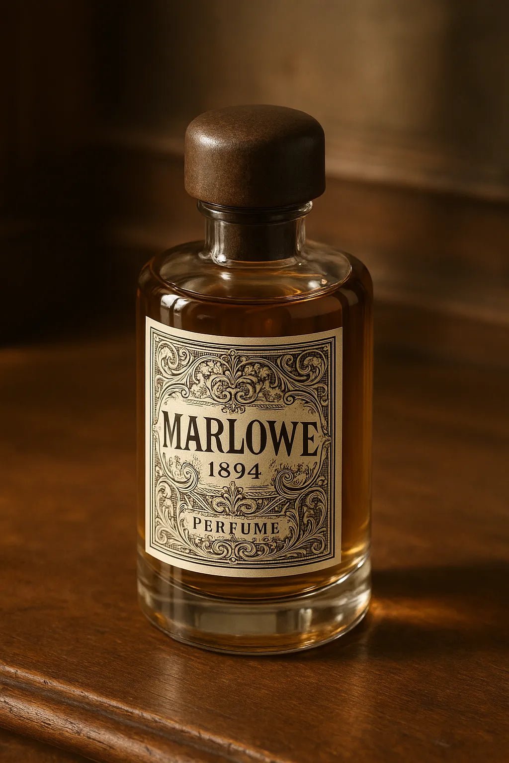 Example output from the Luxury Perfume Bottle Photo ChatGPT prompt: Marlowe 1894