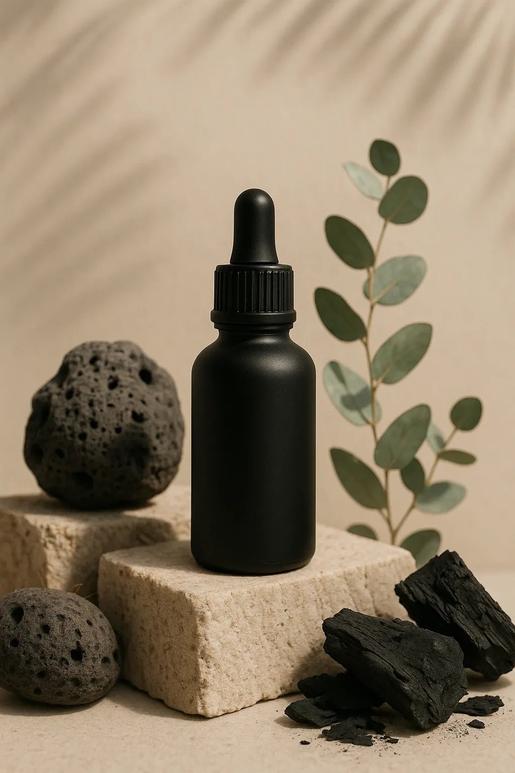 Example output from the Luxury Product Bottle Mockup ChatGPT prompt: Black Dropper