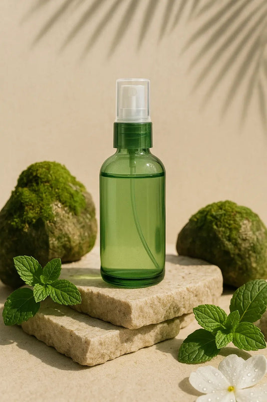 Example output from the Luxury Product Bottle Mockup ChatGPT prompt: Green Splash Bottle