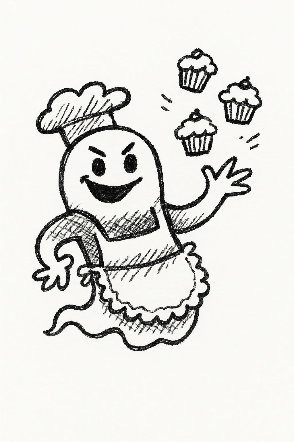 Example output from the MS Paint Doodle Cartoon Portrait ChatGPT prompt: Ghost Baker