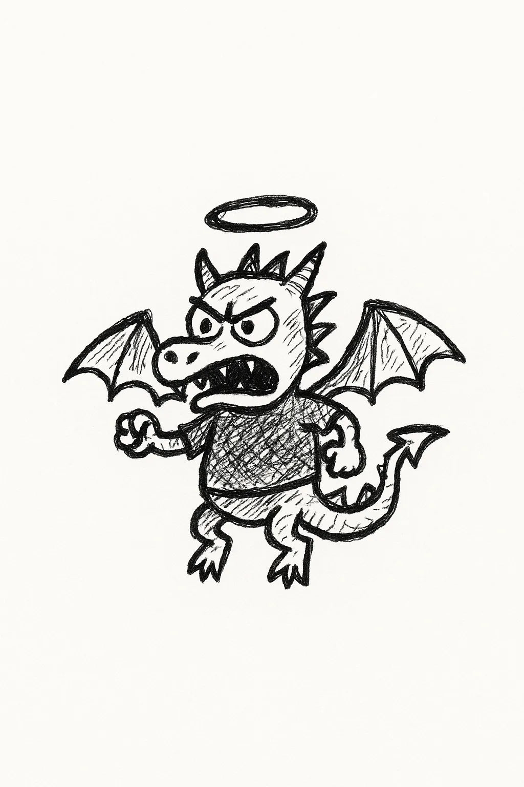 Example output from the MS Paint Doodle Cartoon Portrait ChatGPT prompt: Mad Dragon