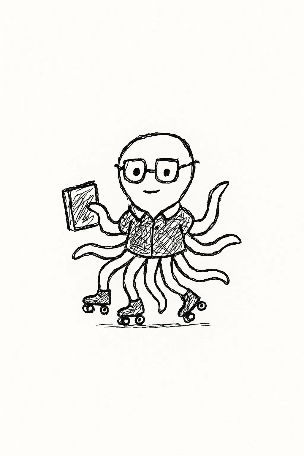 Example output from the MS Paint Doodle Cartoon Portrait ChatGPT prompt: Octopus Skater