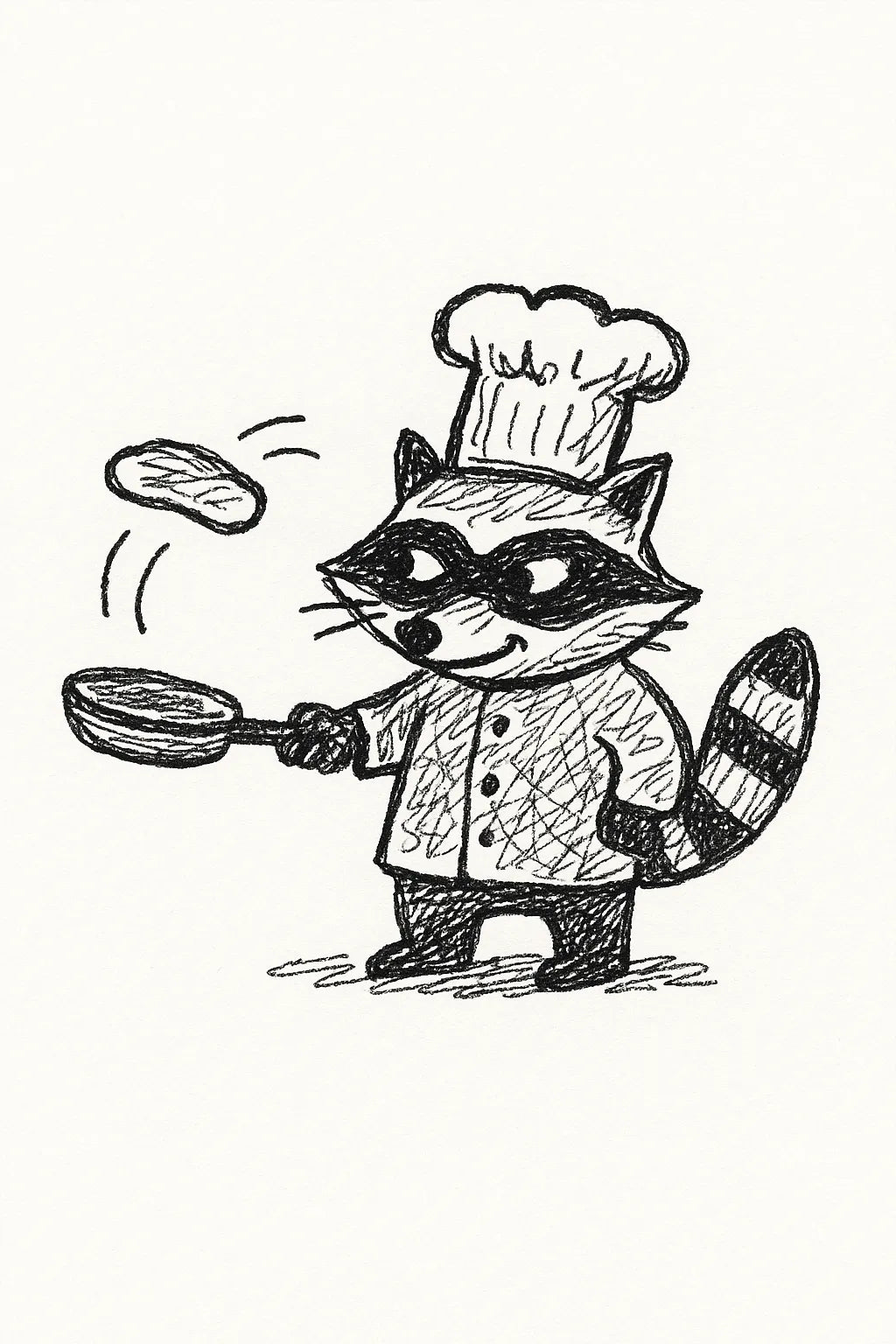 Example output from the MS Paint Doodle Cartoon Portrait ChatGPT prompt: Raccoon Chef