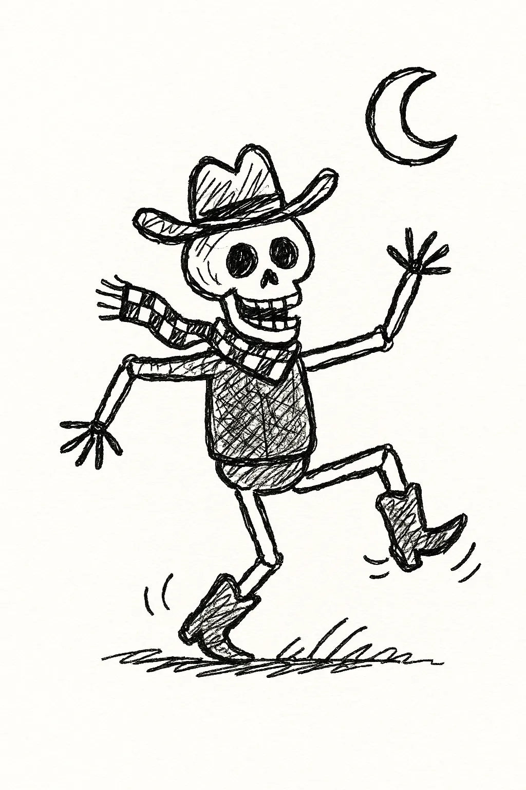 Example output from the MS Paint Doodle Cartoon Portrait ChatGPT prompt: Skull Dancing