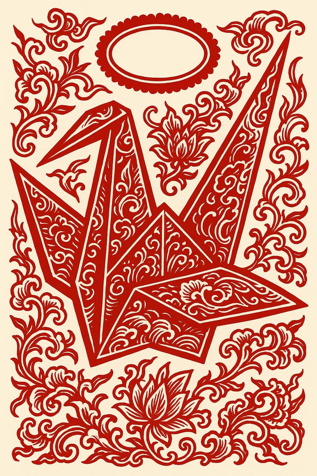 Example output from the Red Maximalist Paper Cut Tattoo Art ChatGPT prompt: Origami