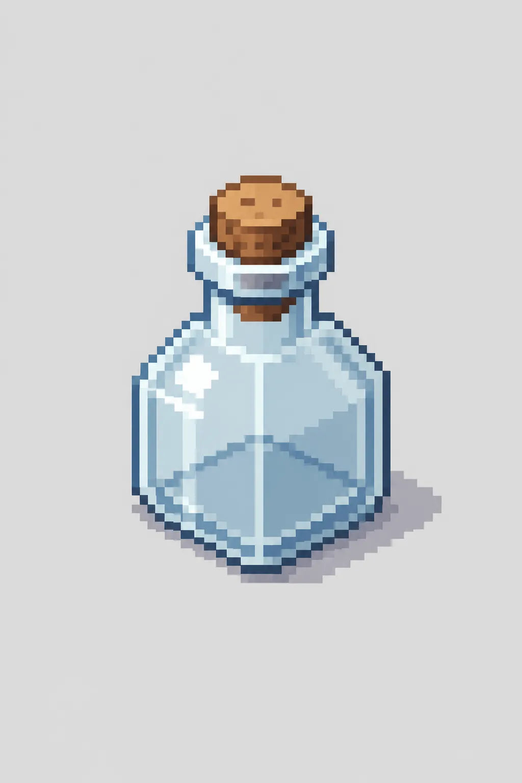 Example output from the Minimal Isometric 8bit Pixel Icons ChatGPT prompt: an isometric pixel-art bottle icon with clean composition and controlled lighting on a light grey background.