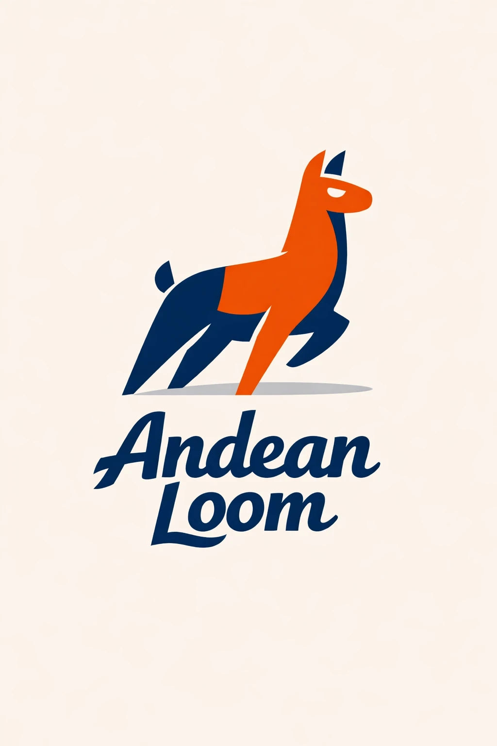 Example output from the Minimal Mascot Logo Designs ChatGPT prompt: an Andean Loom logo with a flat orange and navy llama mascot above a script wordmark.