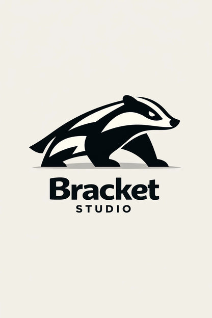Example output from the Minimal Mascot Logo Designs ChatGPT prompt: a Bracket mascot logo in a flat two-tone style with strong color blocking and a bold wordmark.