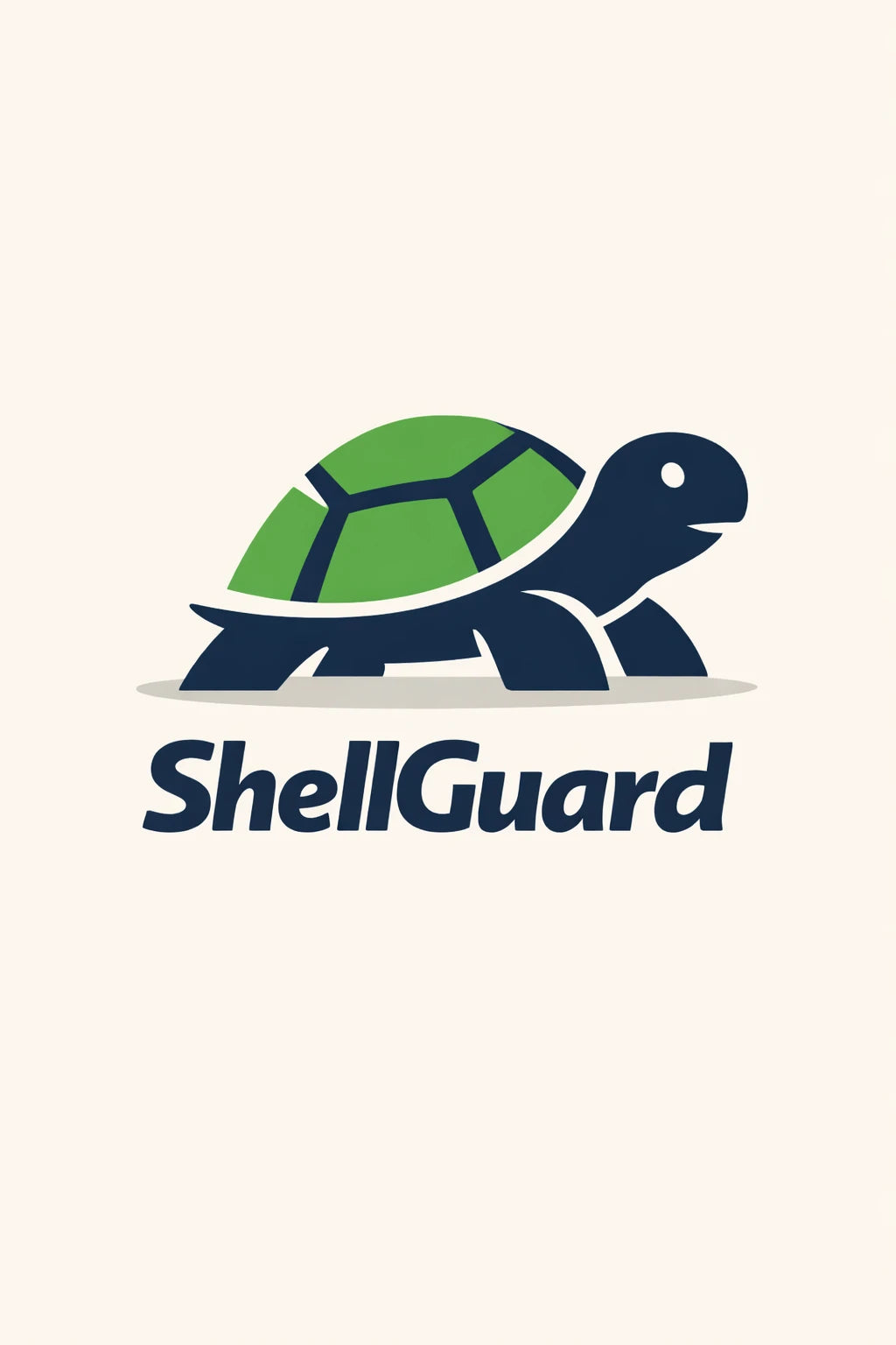 Example output from the Minimal Mascot Logo Designs ChatGPT prompt: a ShellGuard logo with a flat navy turtle mascot and a green geometric shell above a bold wordmark.