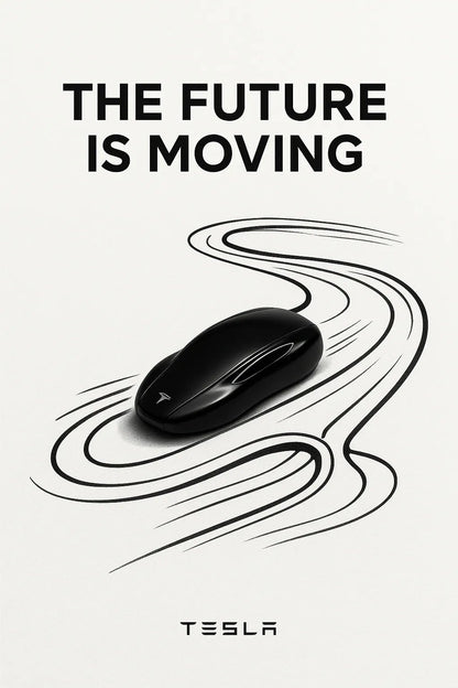 Example output from the Minimalist Ads With Doodle Objects ChatGPT prompt: clever real object and doodle ad mashups on white backgrounds. Tesla.