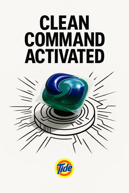 Example output from the Minimalist Ads With Doodle Objects ChatGPT prompt: clever real object and doodle ad mashups on white backgrounds. Tide.